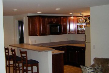 Covenant Construction Group - Basement Remodel, Kitchenette and Bar with Custom Cabinets, Bar Stool Seating - Dexter, MI